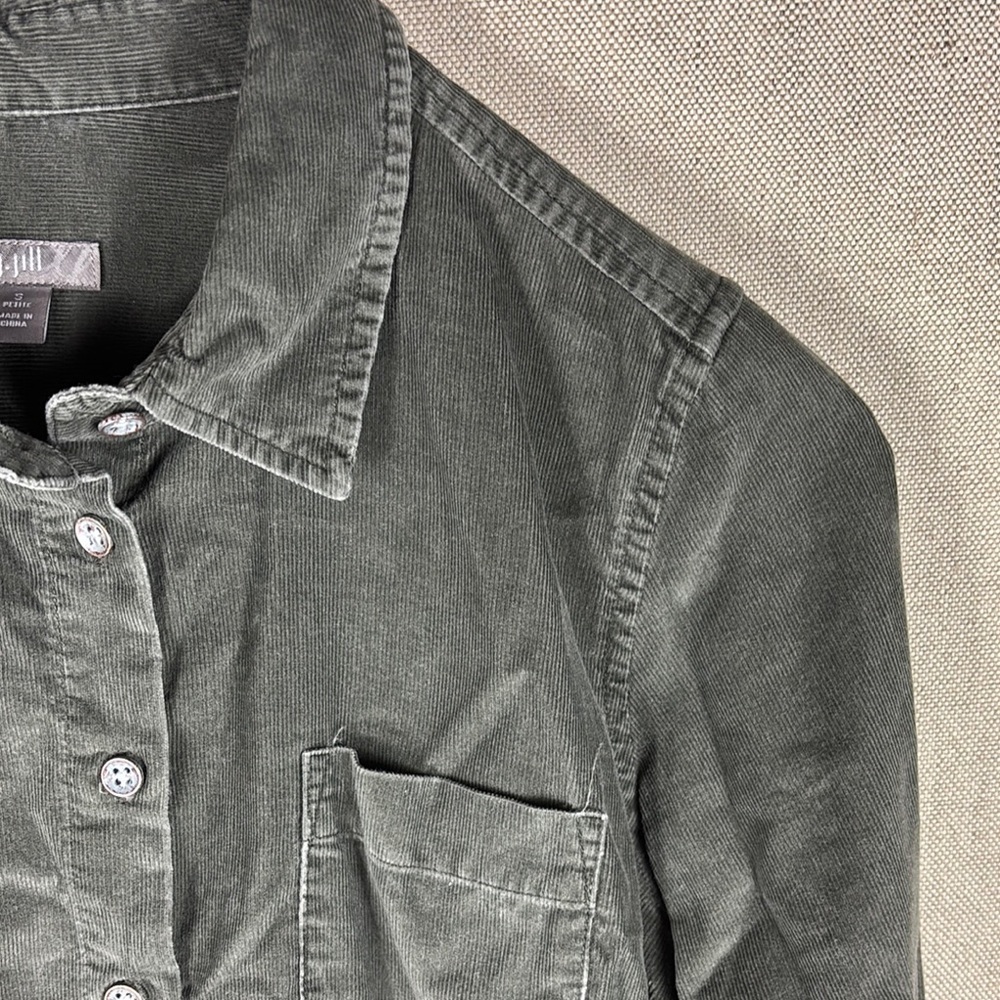 J. Jill > Green Gray Corduroy Button Down Small Petite - Picture 3 of 7